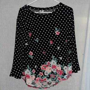 Elle Black Floral Polka Dot Blouse